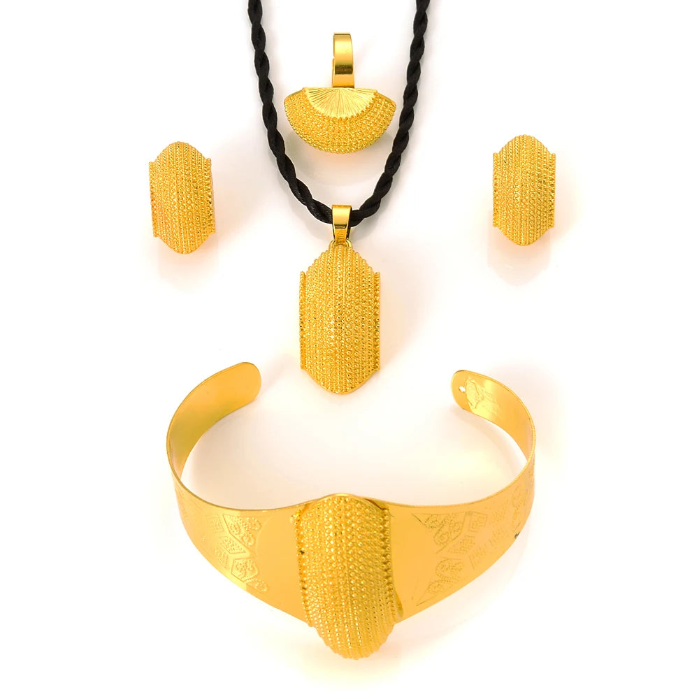 Gold Plated Fashion Ethiopian Big Size Earrings/Pendant/Ring Jewelry Sets Gold Plate Africa Bride Wedding Eritrea Set Gift