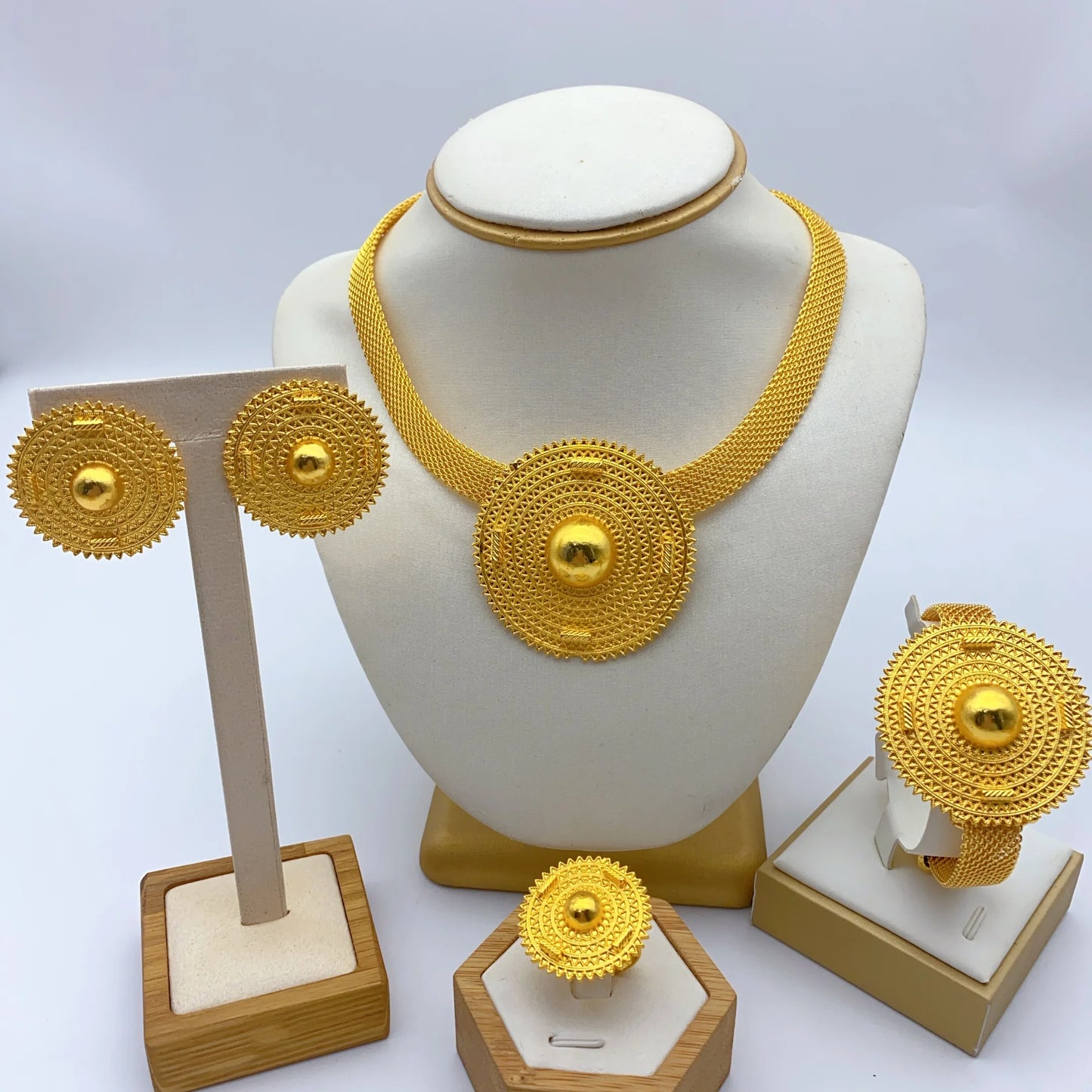 Luxury Ethiopian Big Round Necklace And Earrings Jewelry Sets For Women Dubai Bridal 24k Gold Color Set Wedding Party Gifts
