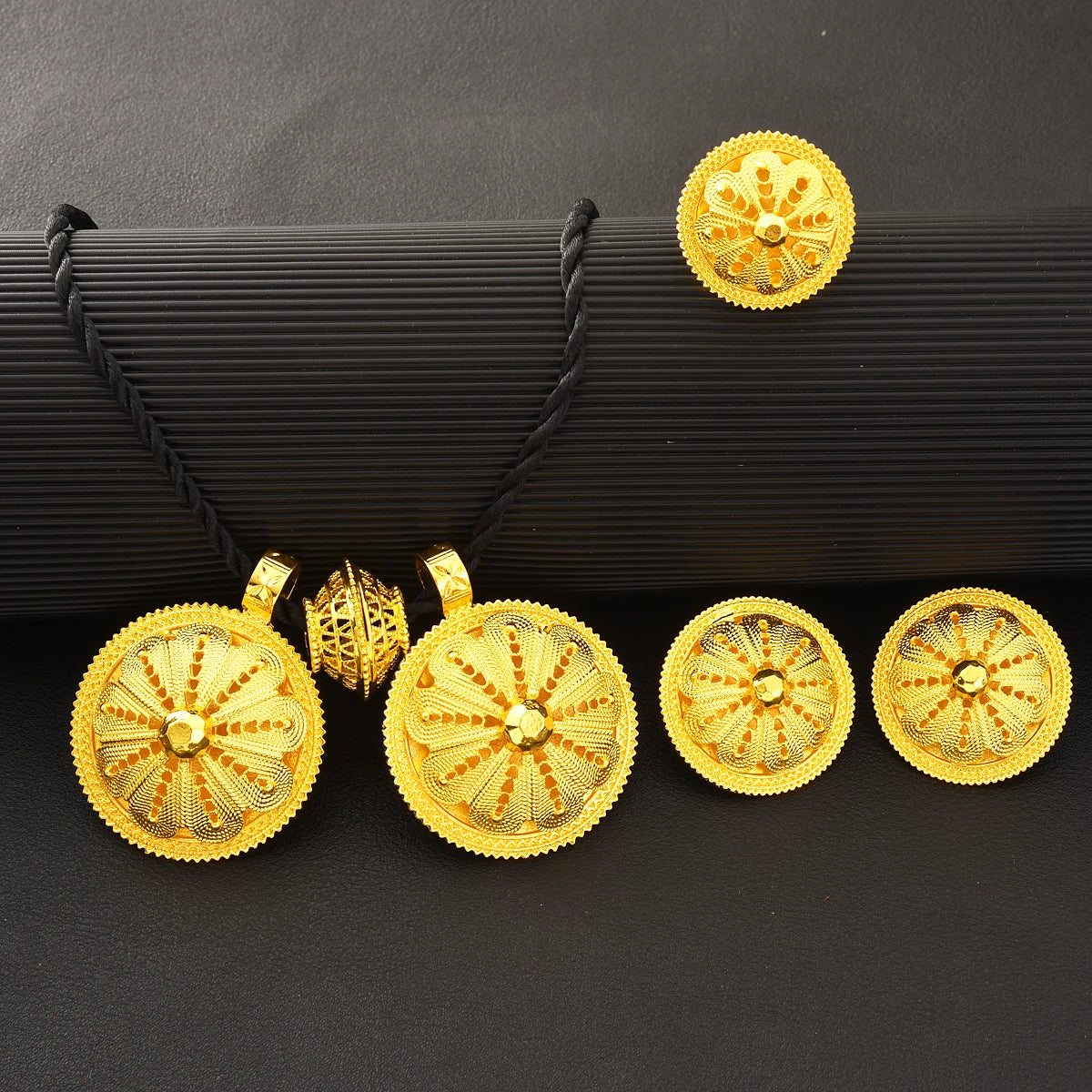 Gold Color Habesha Jewelry Set Women Pendants/Earring/Ring Ethiopia Bride Wedding Party Accessory Birth Gift