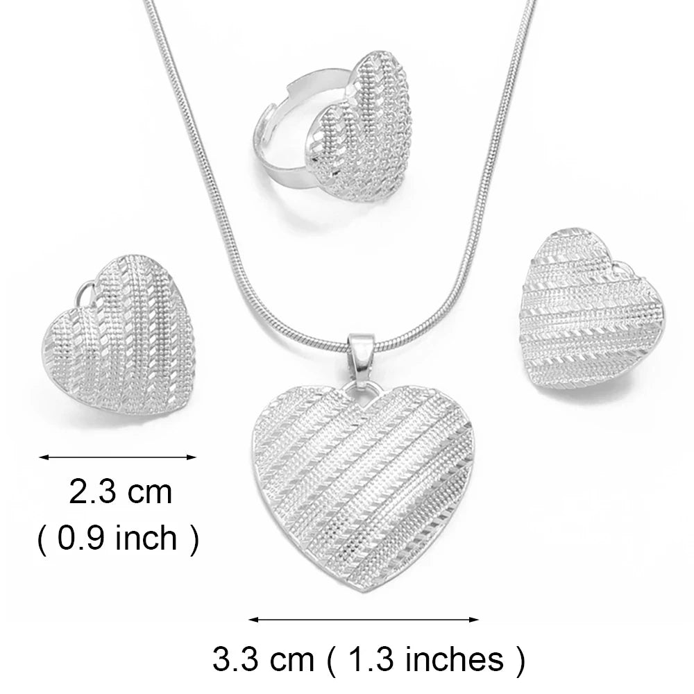 Square Heart Ethiopian Jewelry Set Pendant Necklaces Earrings Rings African Eritrean Habesha Dubai Weeding Gifts
