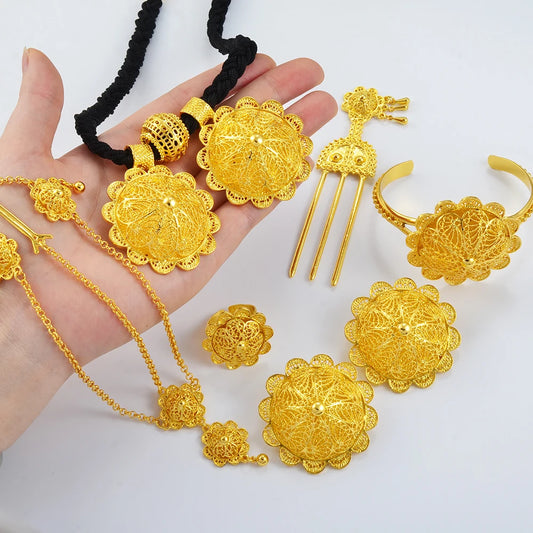Ethiopian Jewelry sets Necklaces Earrings Ring Bracelets Hairpins Head Chains African Eritrean Wedding Productss