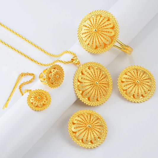 Ethiopian Round Jewelry Sets Ethnic Wedding Women Eritrean Habesha African Birthday Party Accessories