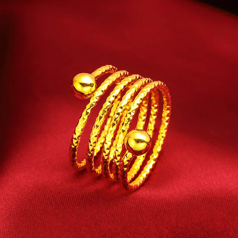 Spiral Flower Ring Women Gold Color Wedding Bride Ethiopian Big Jewellery Resizable