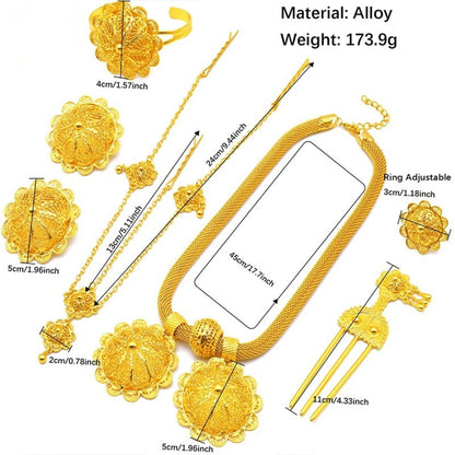 Ethiopian Gold Color 6pcs Jewelry Sets For Women Dubai Flower Shape Nigerian Luxury Necklace Jewellery Set Wedding Gifts