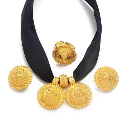 DIY Rope Chain Ethiopian Jewelry Set Gold Color Eritrea Ethnic Style Habesha Pendant Earrings Ring