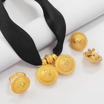 DIY Rope Chain Ethiopian Jewelry Set Gold Color Eritrea Ethnic Style Habesha Pendant Earrings Ring