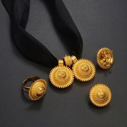 DIY Rope Chain Ethiopian Jewelry Set Gold Color Eritrea Ethnic Style Habesha Pendant Earrings Ring