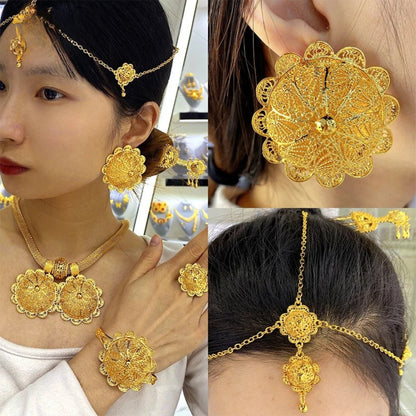 Ethiopian Gold Color 6pcs Jewelry Sets For Women Dubai Flower Shape Nigerian Luxury Necklace Jewellery Set Wedding Gifts