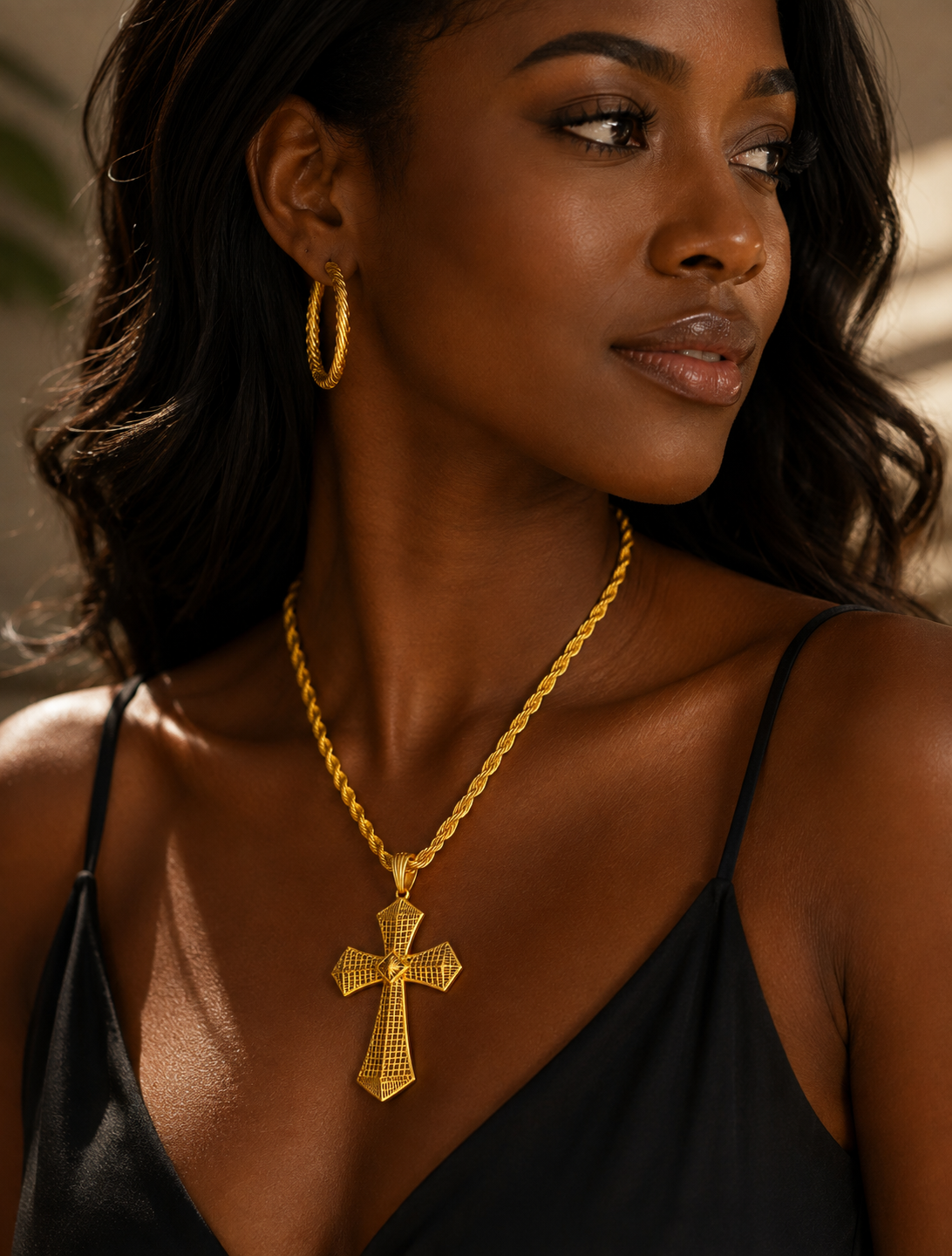 Ethiopian Cross Pendant Twisted Chain for Women Man African Wedding Party Gold Color Eritrea Jewelry Cross Gift