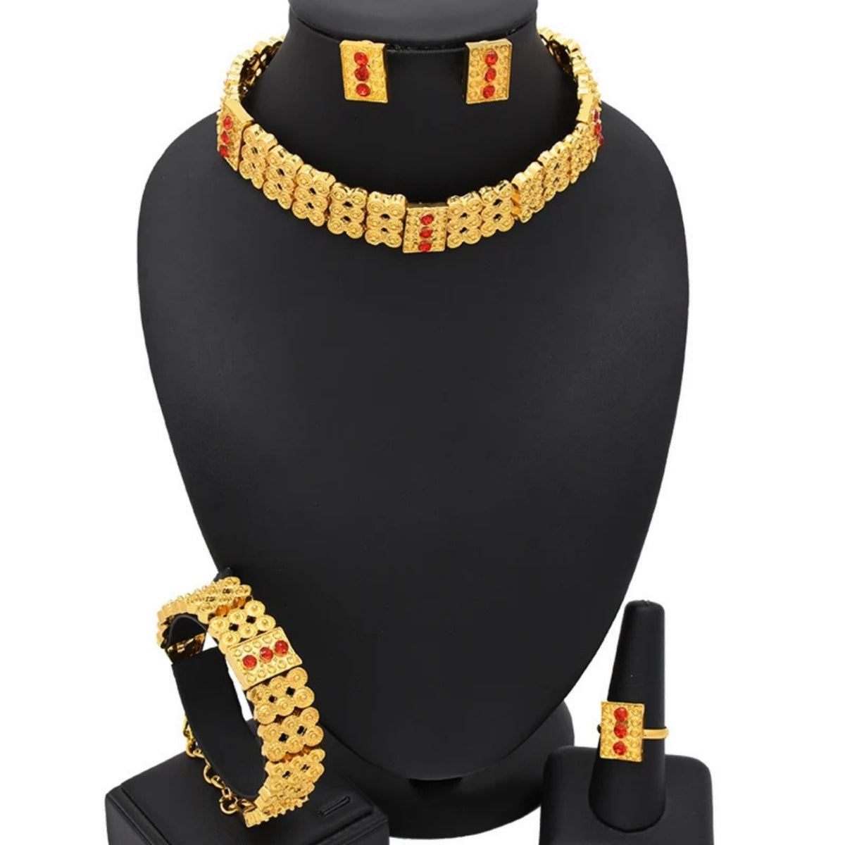 Ethiopian Gold Color 6pcs Jewelry Sets For Women Dubai Flower Shape Nigerian Luxury Necklace Jewellery Set Wedding Gifts