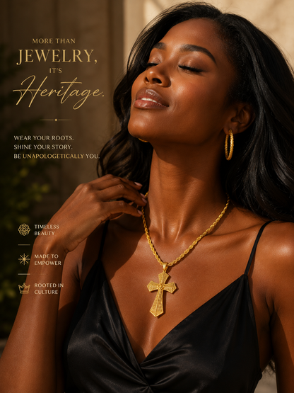Ethiopian Cross Pendant Twisted Chain for Women Man African Wedding Party Gold Color Eritrea Jewelry Cross Gift