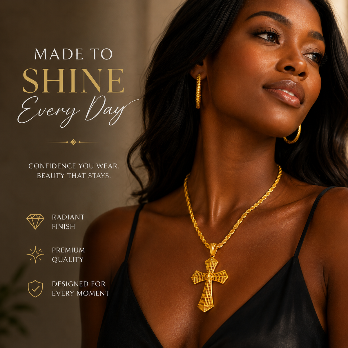 Ethiopian Cross Pendant Twisted Chain for Women Man African Wedding Party Gold Color Eritrea Jewelry Cross Gift
