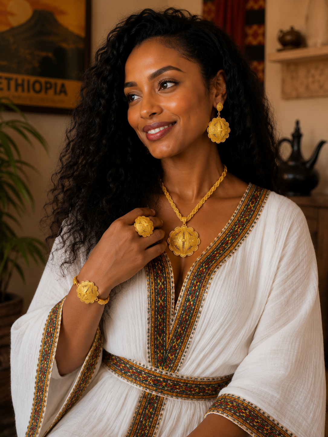 Luxury Ethiopian 24k Gold Color Twisted Necklace And Earrings Jewelry Sets For Women Dubai Indian Bridal Set Wedding