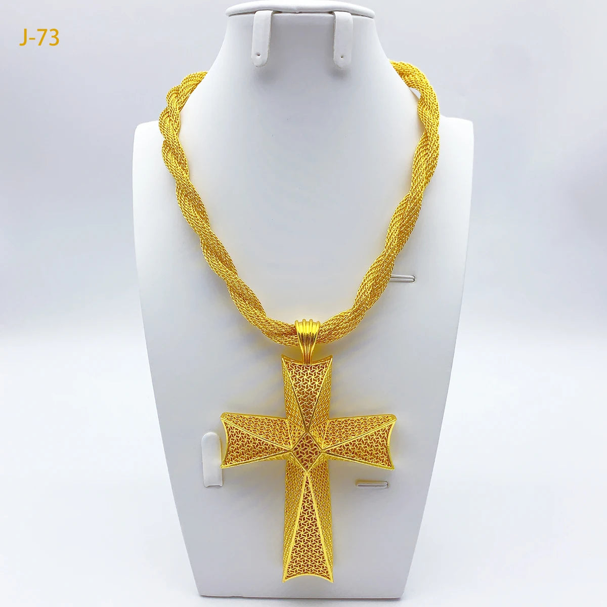 Ethiopian Cross Pendant Twisted Chain for Women Man African Wedding Party Gold Color Eritrea Jewelry Cross Gift