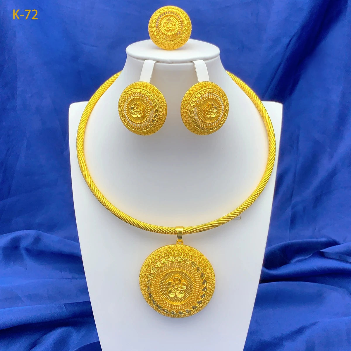 Luxury Ethiopian Round Necklace And Earrings Jewelry Sets For Women Dubai Indian Bridal 24k Gold Color Set Wedding Party Gifts