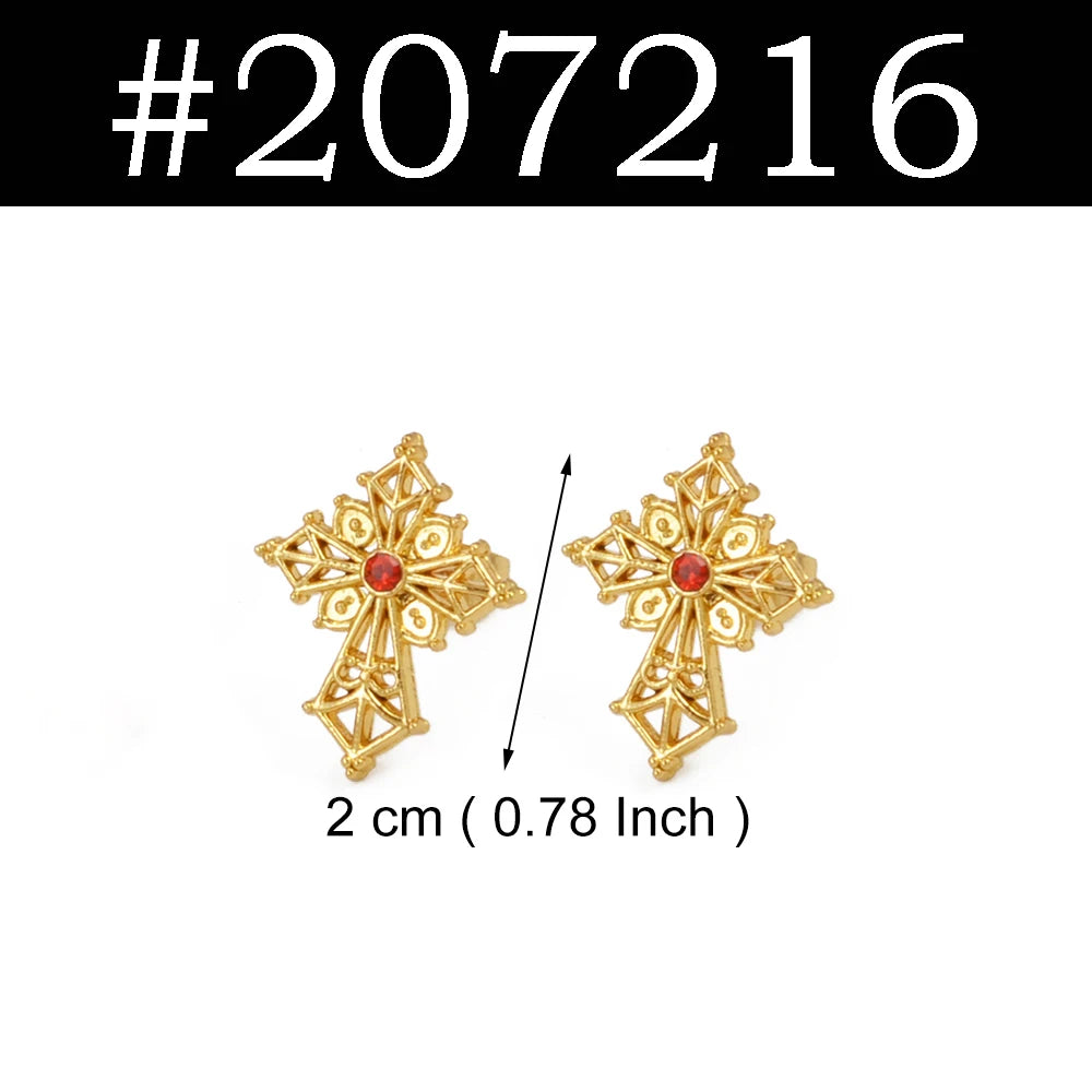 Ethiopian Small Round & Cross Stud Earrings Women  Eritrean Jewelry African Little Ear Studs With Rhinestone