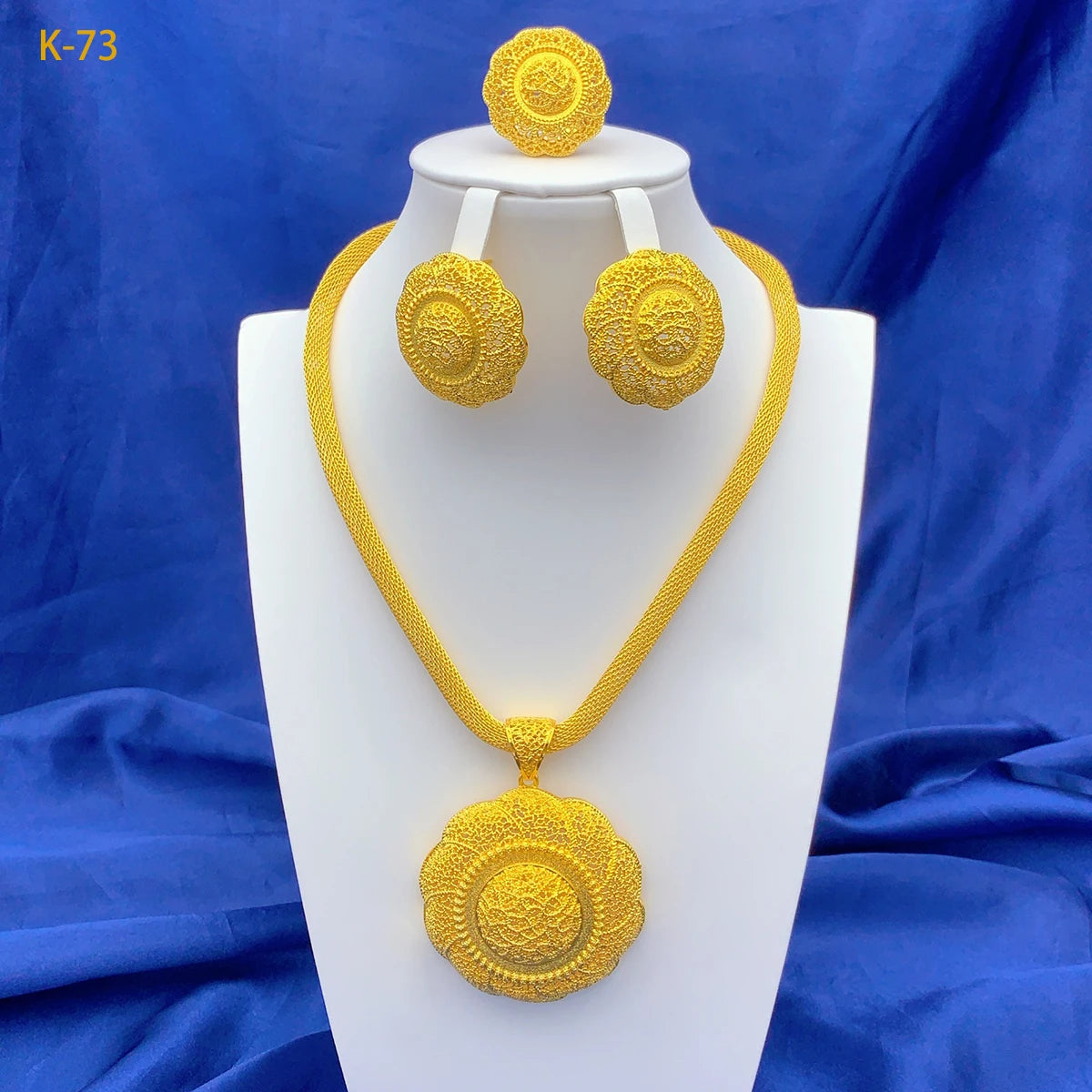 Luxury Ethiopian Round Necklace And Earrings Jewelry Sets For Women Dubai Indian Bridal 24k Gold Color Set Wedding Party Gifts