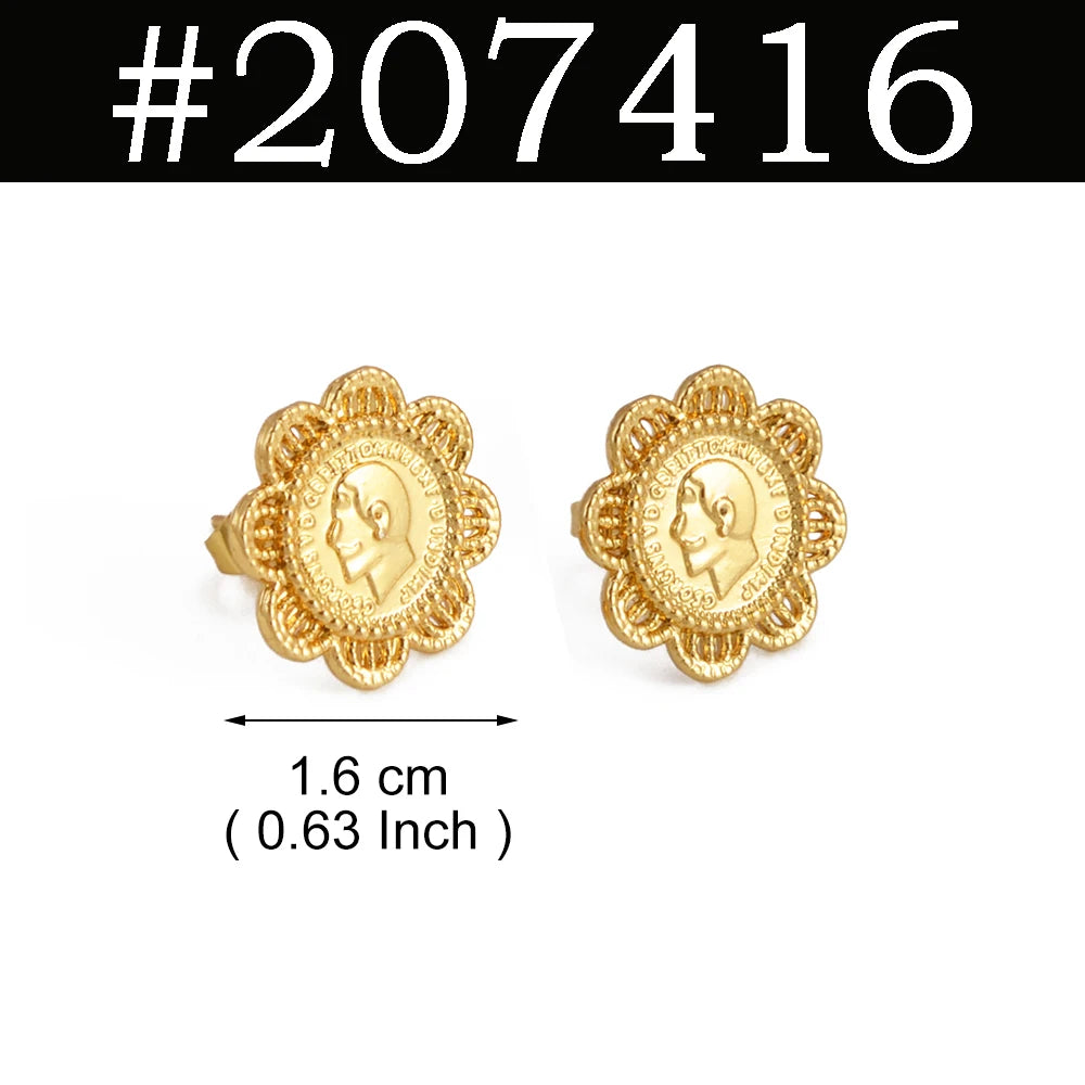 Ethiopian Small Round & Cross Stud Earrings Women  Eritrean Jewelry African Little Ear Studs With Rhinestone