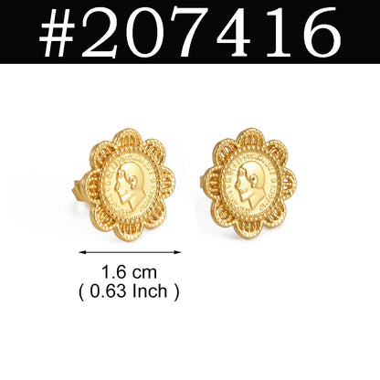 Ethiopian Small Round & Cross Stud Earrings Women  Eritrean Jewelry African Little Ear Studs With Rhinestone