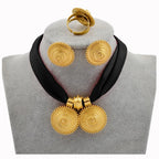 DIY Rope Chain Ethiopian Jewelry Set Gold Color Eritrea Ethnic Style Habesha Pendant Earrings Ring