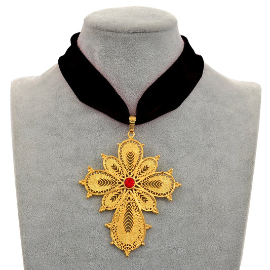 Ethiopian Wedding Party Cross Pendant DIY Rope Chain for Women ,Gold Color Eritrea Jewelry African Crosses