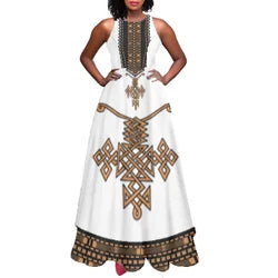 Ethiopian Dress Traditional Vintage Women Party Dress Casual Evening Elegant Sleeveless A-Line Maxi Ethiopian Clothing