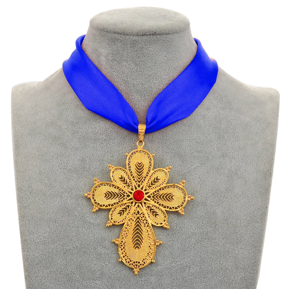 Ethiopian Wedding Party Cross Pendant DIY Rope Chain for Women ,Gold Color Eritrea Jewelry African Crosses