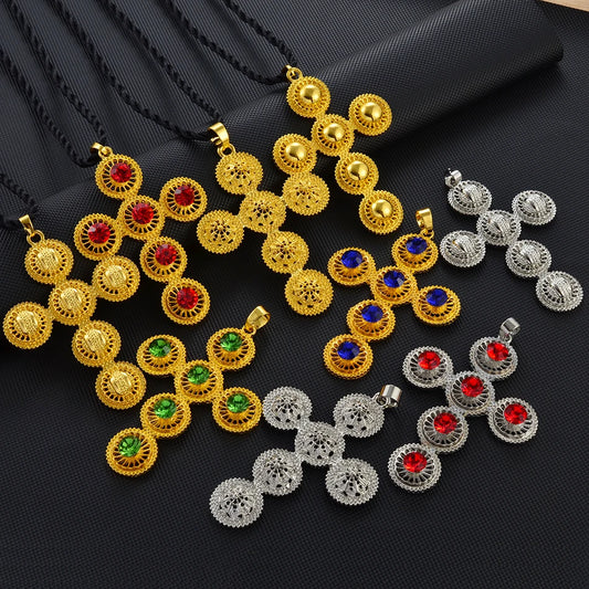 Ethiopian Cross Pendant and Black Rope For Women  Silver Color/Gold Color African Jewelry Eritrean Married
