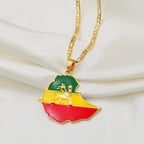 4.7CM Ethiopian Map Flag Pendant Necklace for Women Men Gold Color Ethiopia Jewelry Map Chains