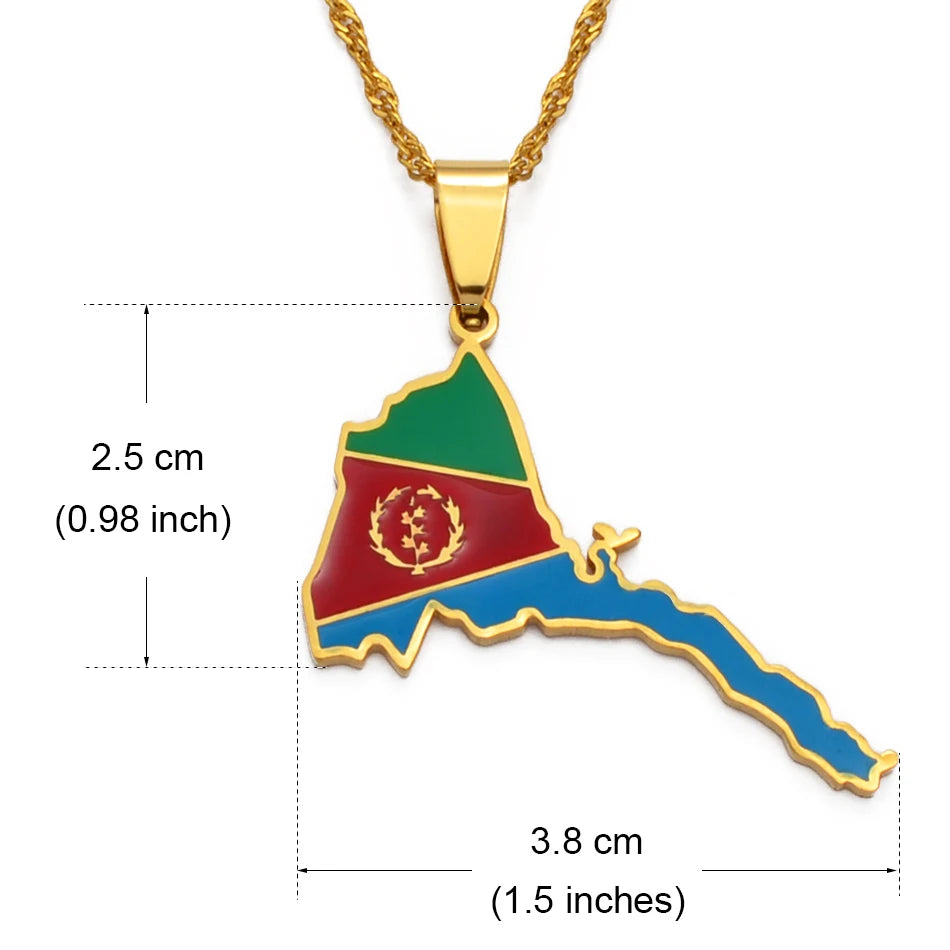 Eritrea Map Flag Pendant Thin Necklaces for Women  Gold Color Jewelry African Map of Eritrean