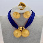DIY Rope Chain Ethiopian Jewelry Set Gold Color Eritrea Ethnic Style Habesha Pendant Earrings Ring