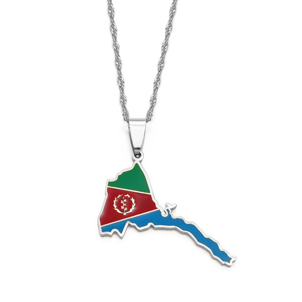 Eritrea Map Flag Pendant Thin Necklaces for Women  Gold Color Jewelry African Map of Eritrean
