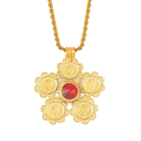 Ethiopia Coins Jewelry Arab Pendant Necklaces Women Ethiopian Wedding Eritrea African Gold Color Coin Jewellery