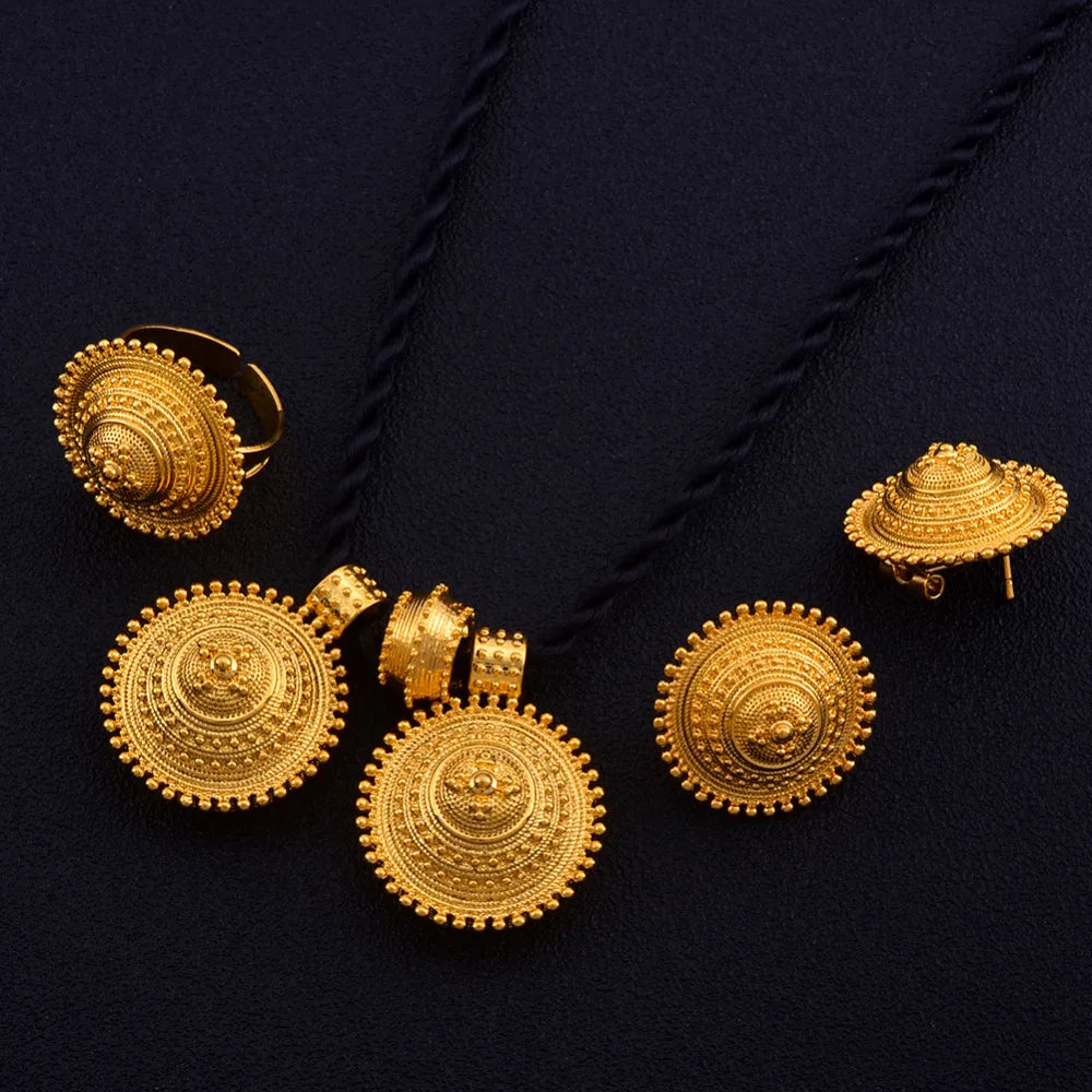 Ethiopian set Jewelry Pendant Rope Earring Ring Gold Color Eritrea Africa Wedding Engagement sets Habesha