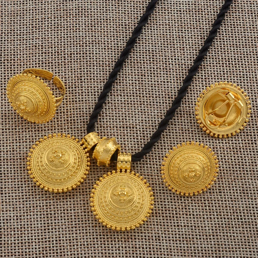 Ethiopian set Jewelry Pendant Rope Earring Ring Gold Color Eritrea Africa Wedding Engagement sets Habesha