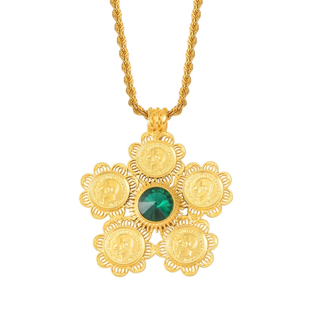 Ethiopia Coins Jewelry Arab Pendant Necklaces Women Ethiopian Wedding Eritrea African Gold Color Coin Jewellery