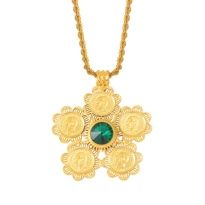 Ethiopia Coins Jewelry Arab Pendant Necklaces Women Ethiopian Wedding Eritrea African Gold Color Coin Jewellery