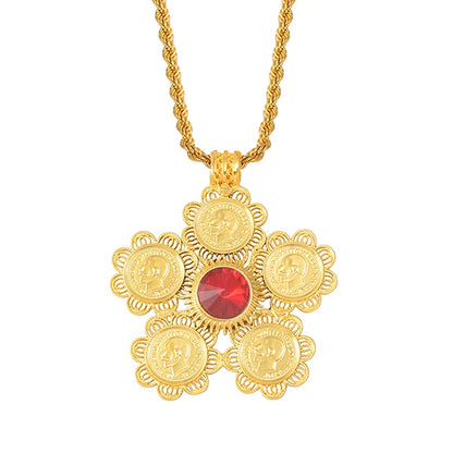 Ethiopia Coins Jewelry Arab Pendant Necklaces Women Ethiopian Wedding Eritrea African Gold Color Coin Jewellery