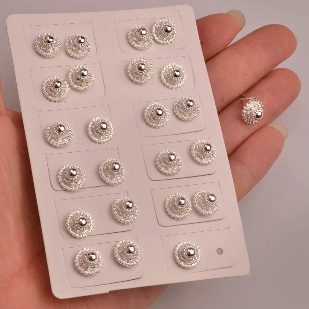 12Pairs,Gold Color/Silver Color Ethiopian Small Stud Earrings for Baby African Jewelry