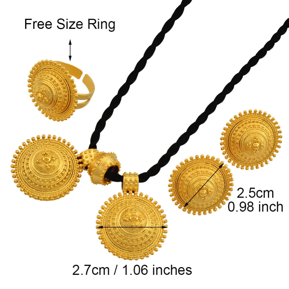 Ethiopian set Jewelry Pendant Rope Earring Ring Gold Color Eritrea Africa Wedding Engagement sets Habesha