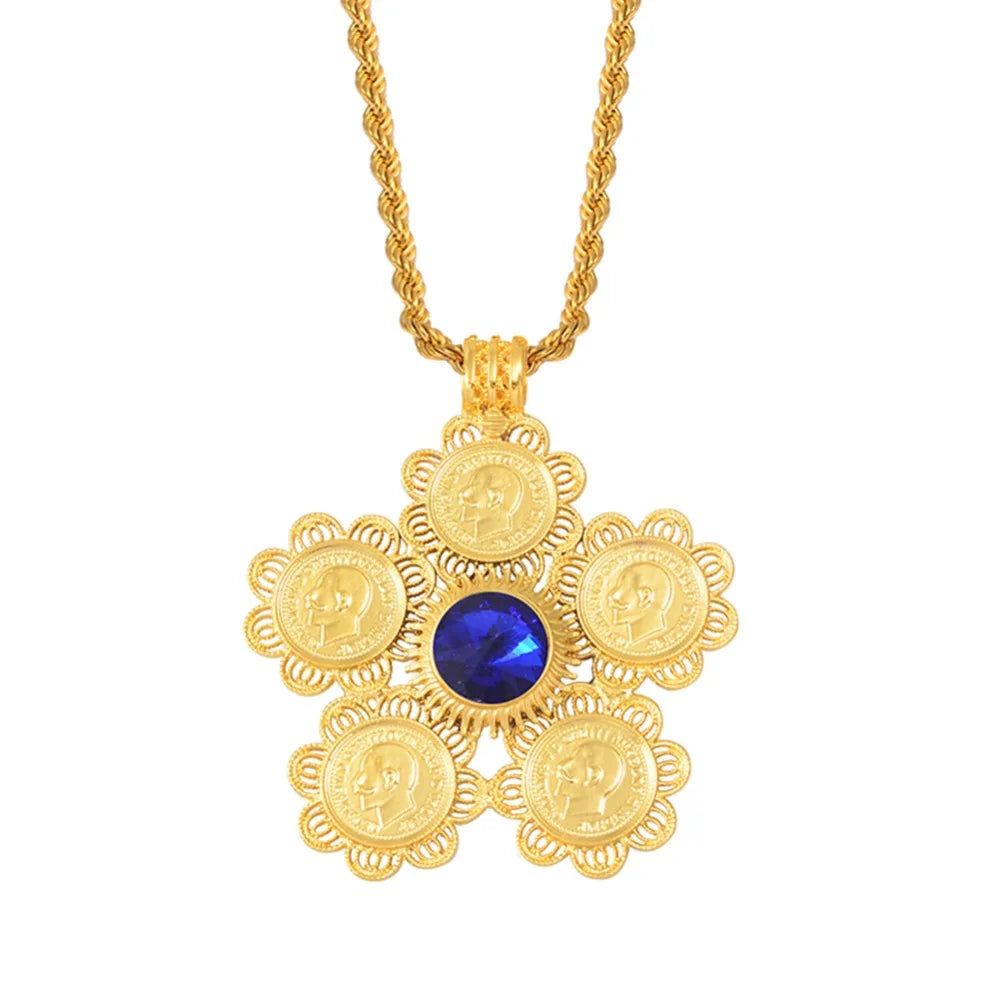 Ethiopia Coins Jewelry Arab Pendant Necklaces Women Ethiopian Wedding Eritrea African Gold Color Coin Jewellery