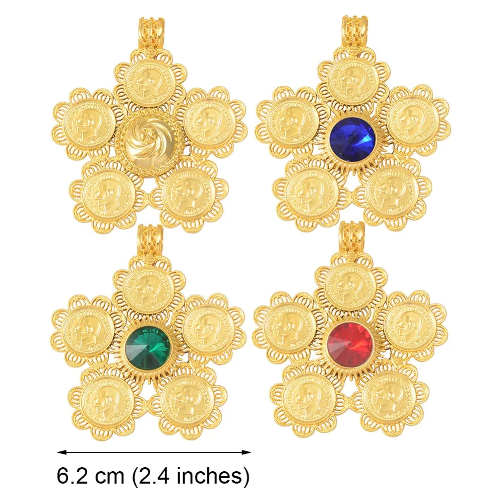 Ethiopia Coins Jewelry Arab Pendant Necklaces Women Ethiopian Wedding Eritrea African Gold Color Coin Jewellery