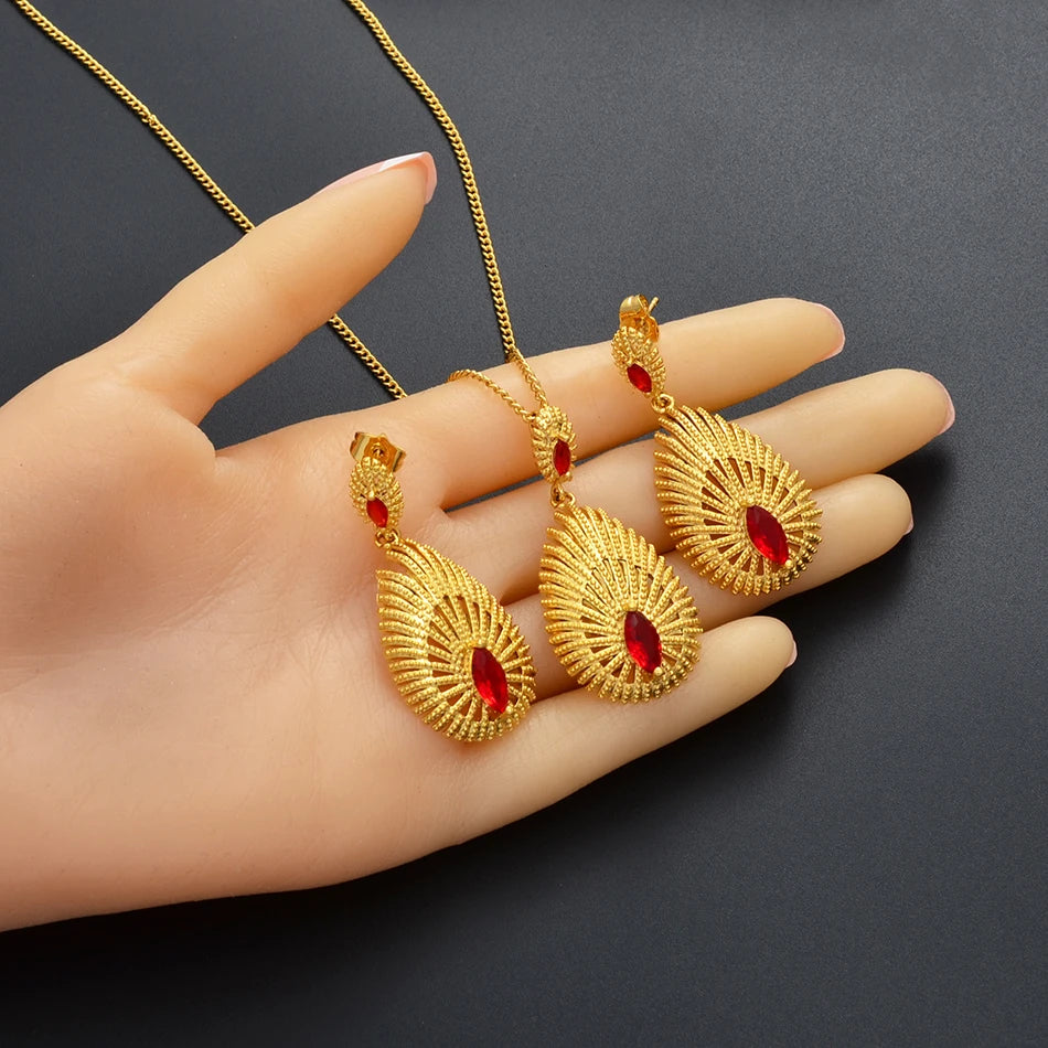 Wholesale African Necklace Earrings Jewelry sets Habesha Ethiopian Jewellery Gold Color Bridal Wedding Products