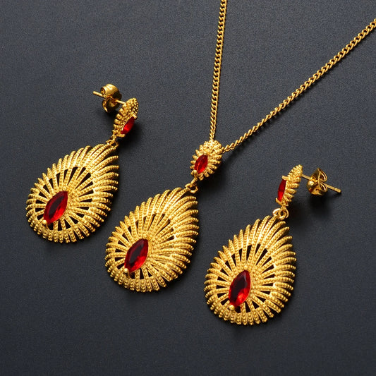 Wholesale African Necklace Earrings Jewelry sets Habesha Ethiopian Jewellery Gold Color Bridal Wedding Products