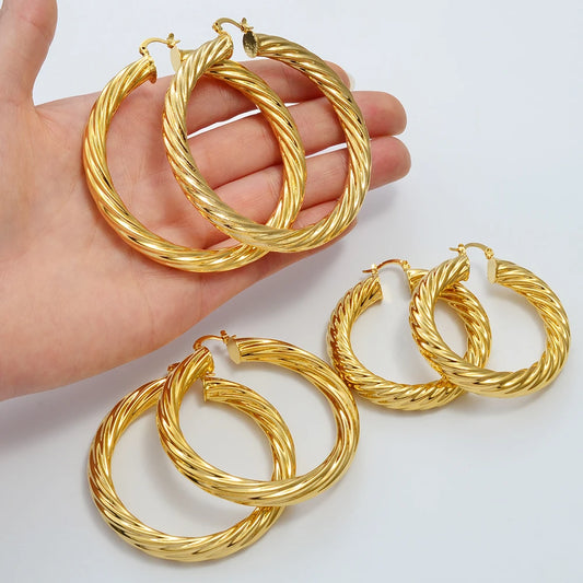 1 Pair of African Big Earrings for Women Large Round Brass Twisted Earring Ethiopian