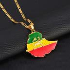 4.7CM Ethiopian Map Flag Pendant Necklace for Women Men Gold Color Ethiopia Jewelry Map Chains