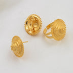 DIY Rope Chain Ethiopian Jewelry Set Gold Color Eritrea Ethnic Style Habesha Pendant Earrings Ring