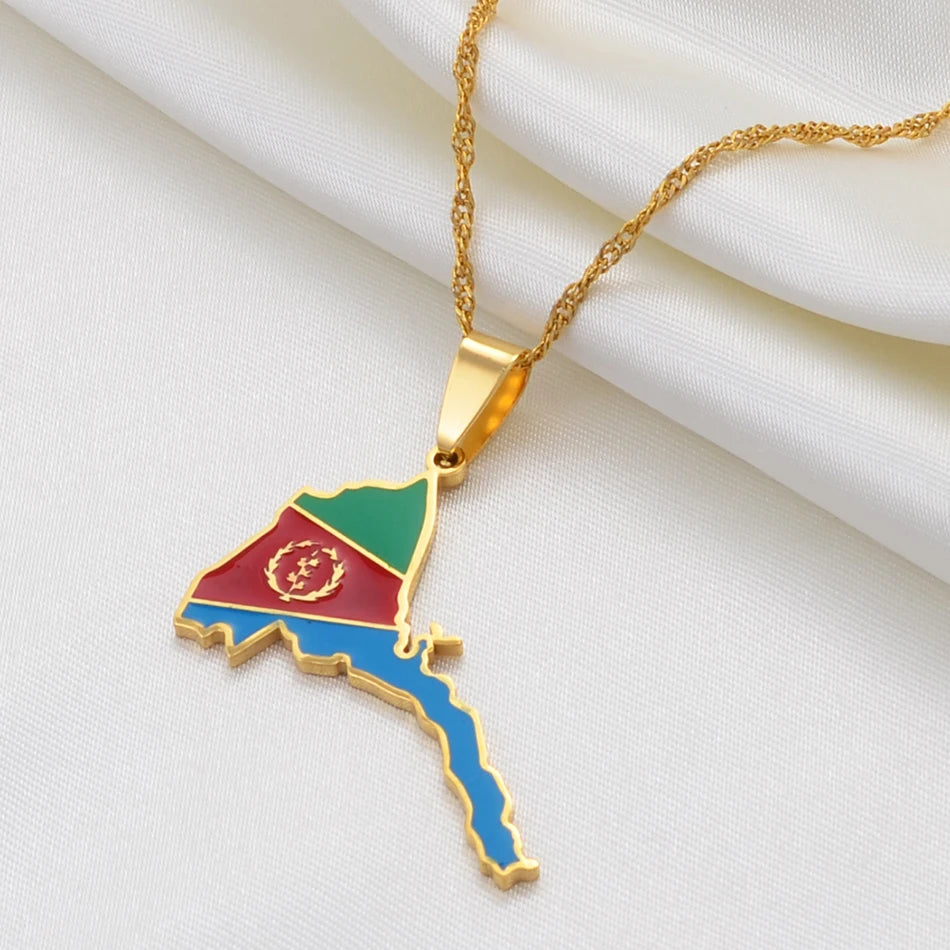 Eritrea Map Flag Pendant Thin Necklaces for Women  Gold Color Jewelry African Map of Eritrean