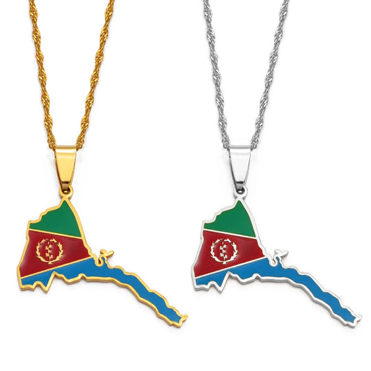 Eritrea Map Flag Pendant Thin Necklaces for Women  Gold Color Jewelry African Map of Eritrean