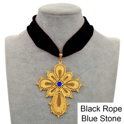 Ethiopian Wedding Party Cross Pendant DIY Rope Chain for Women ,Gold Color Eritrea Jewelry African Crosses